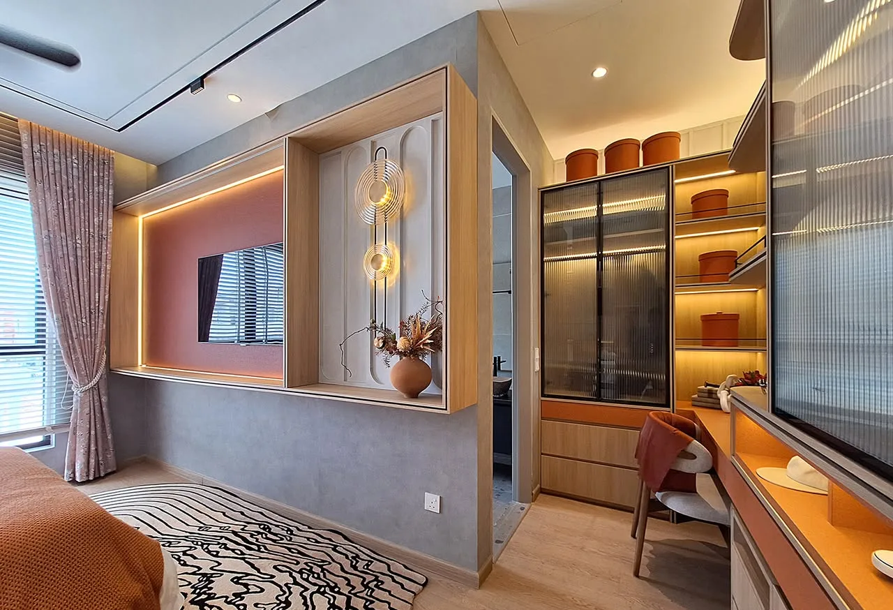 Subaru show unit bedroom with walk-in wardrobe